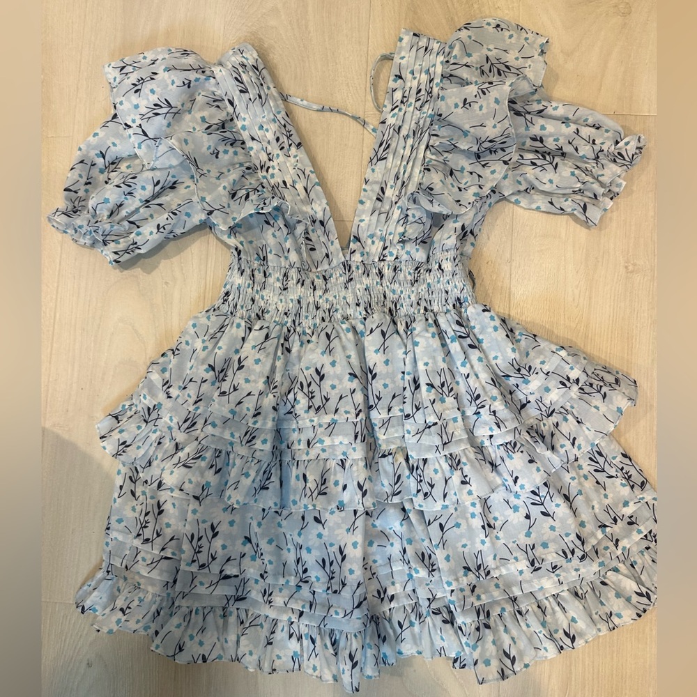 Light Blue Floral Ruffle Mini Dress